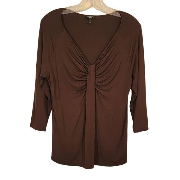 Talbots Women's Ruched Front Top Jersey Knit Stretch Soft Pullover Brown Medium - Picture 1 of 6